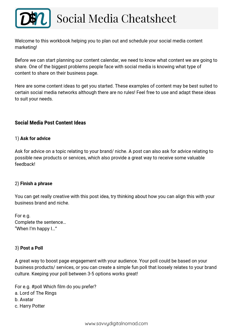 social media marketing pdf workbook